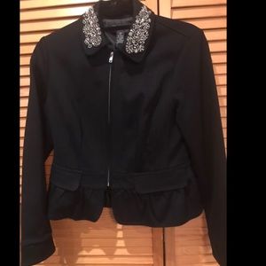 INC Black Peplum Jacket Zipper Bead Detail PSmall